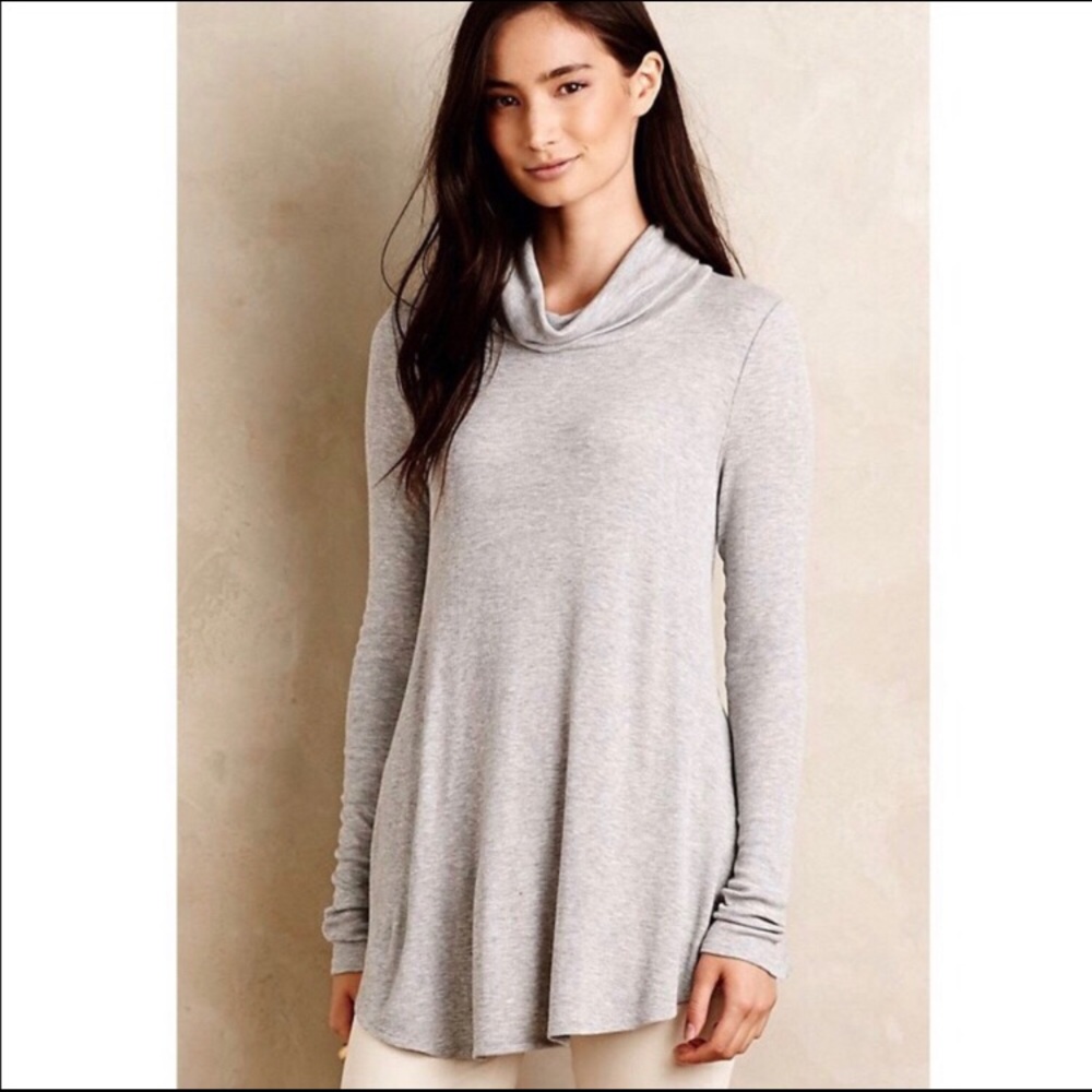 Anthropologie Rib Knit Turtleneck Sweater in Gray